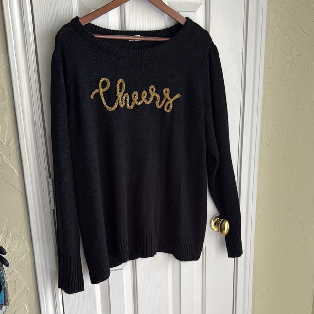 Black Sweater with Gold 'Cheers' Embroidery